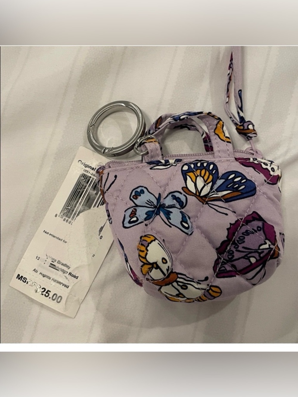 Vera Bradley Original Tote Bag Charm Key Chain for Women Lilac Wing in Flight - Picture 5 of 6